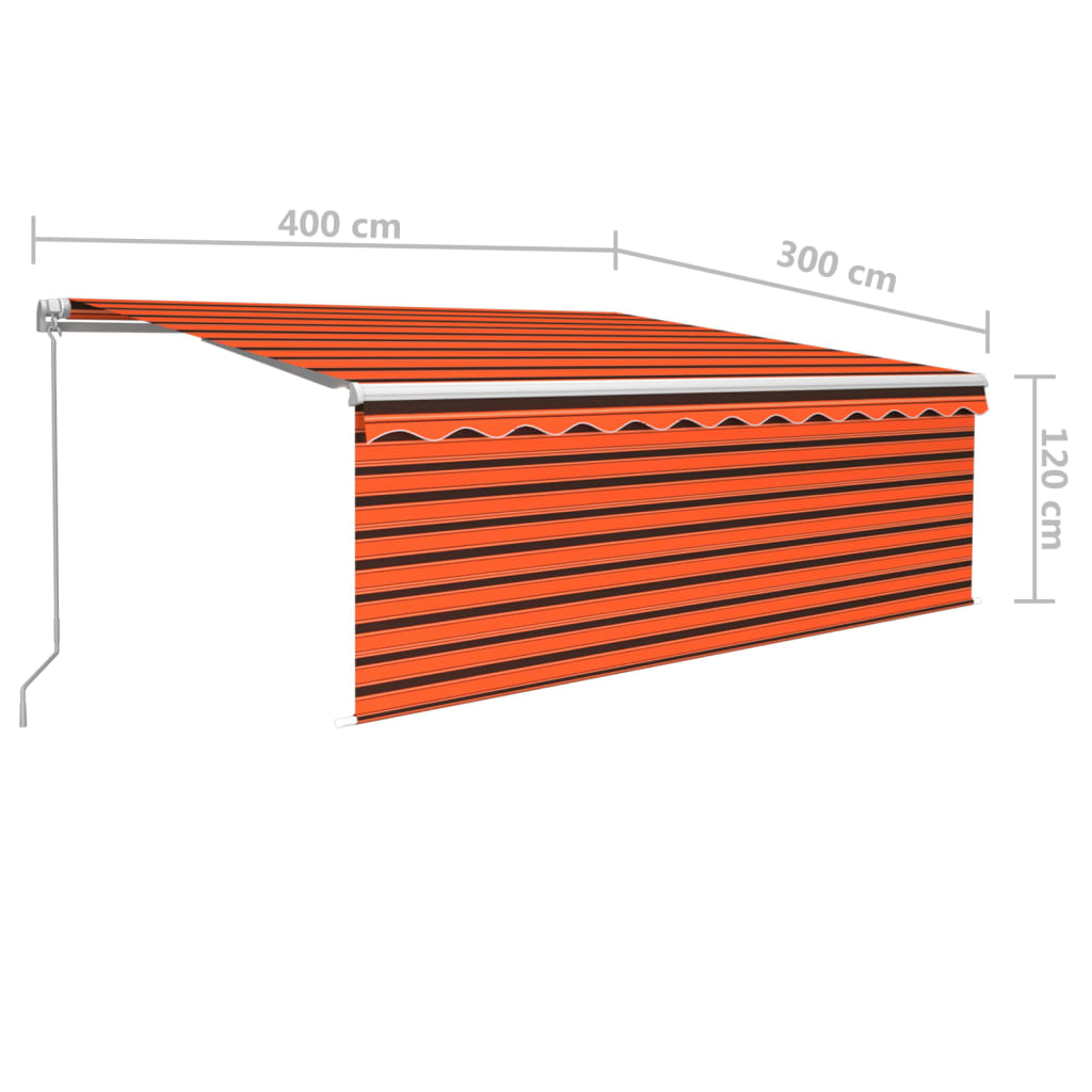 Markise Manuell Einziehbar mit Rollo & LED 4x3 m Orange & Braun