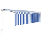 Markise Automatisch mit Rollo LED Windsensor 4,5x3m Blau Weiß