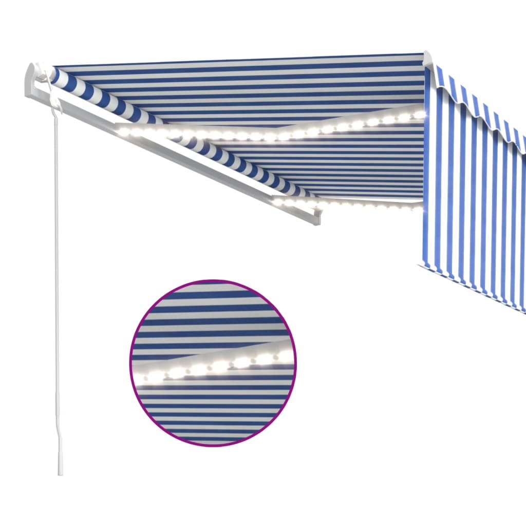 Markise Automatisch mit Rollo LED Windsensor 4,5x3m Blau Weiß