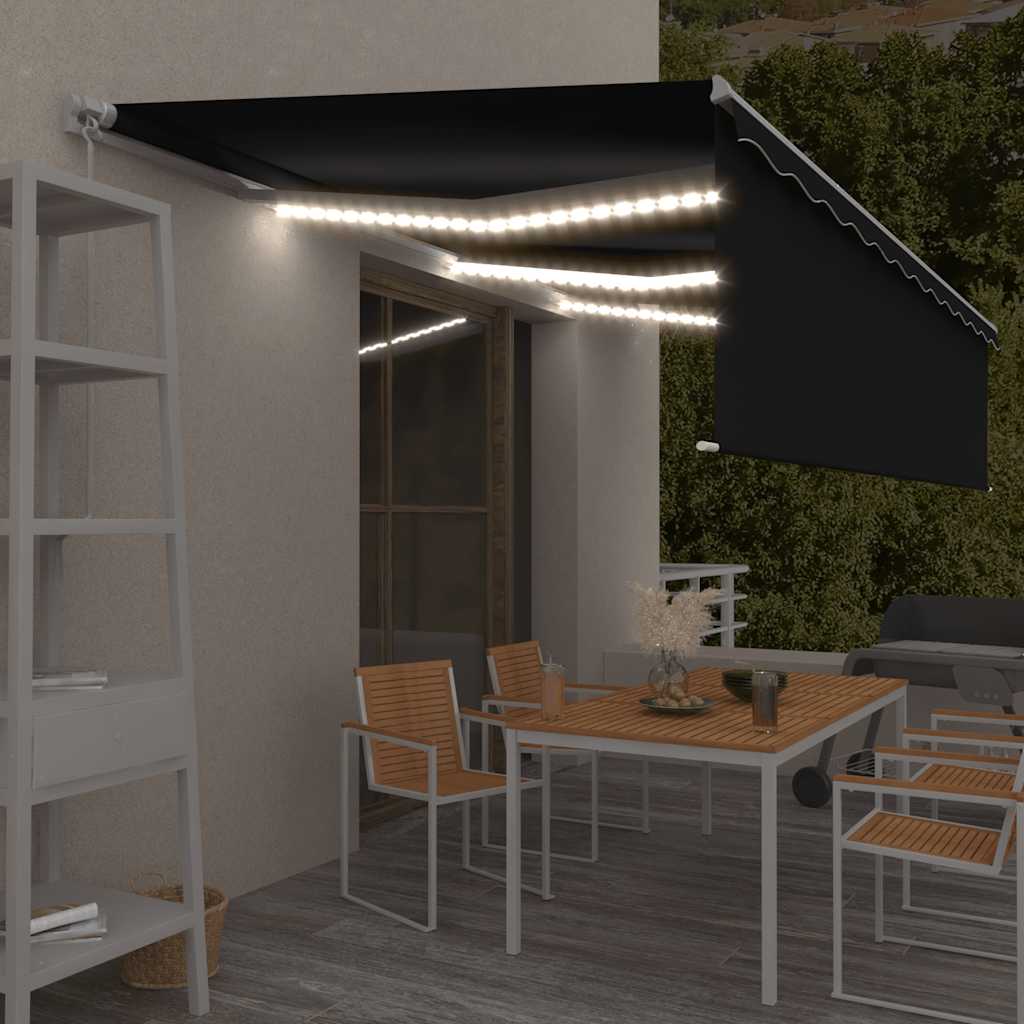 Markise Manuell Einziehbar mit Rollo & LED 6x3 m Anthrazit