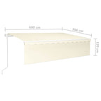 Markise Automatisch Einziehbar mit Volant 6x3 m Creme