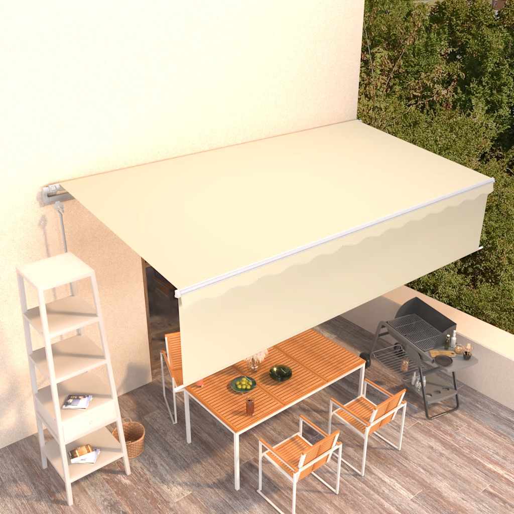 Markise Automatisch Einziehbar mit Volant 6x3 m Creme