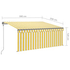 Markise Automatisch mit Rollo LED Windsensor 3x2,5m Gelb Weiß