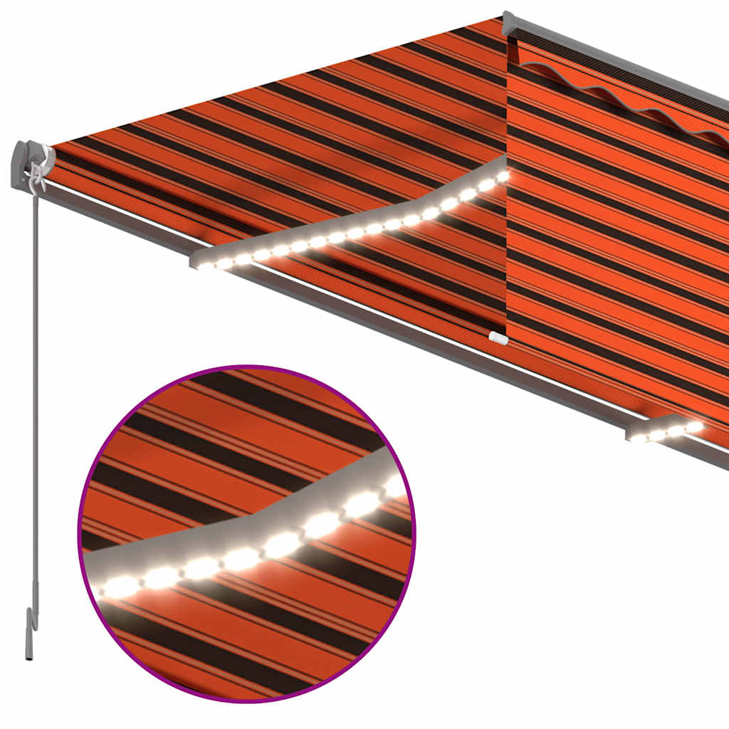 Markise Manuell Einziehbar mit Rollo LED 3,5x2,5 m Orange Braun