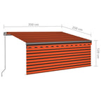 Markise Manuell Einziehbar mit Rollo LED 3,5x2,5 m Orange Braun