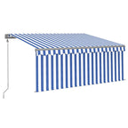 Markise Automatisch mit Rollo LED Windsensor 3,5x2,5m Blau Weiß