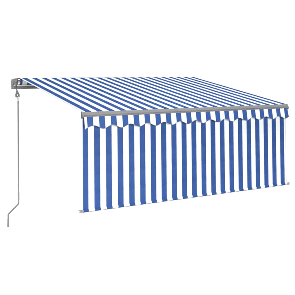 Markise Automatisch mit Rollo LED Windsensor 3,5x2,5m Blau Weiß
