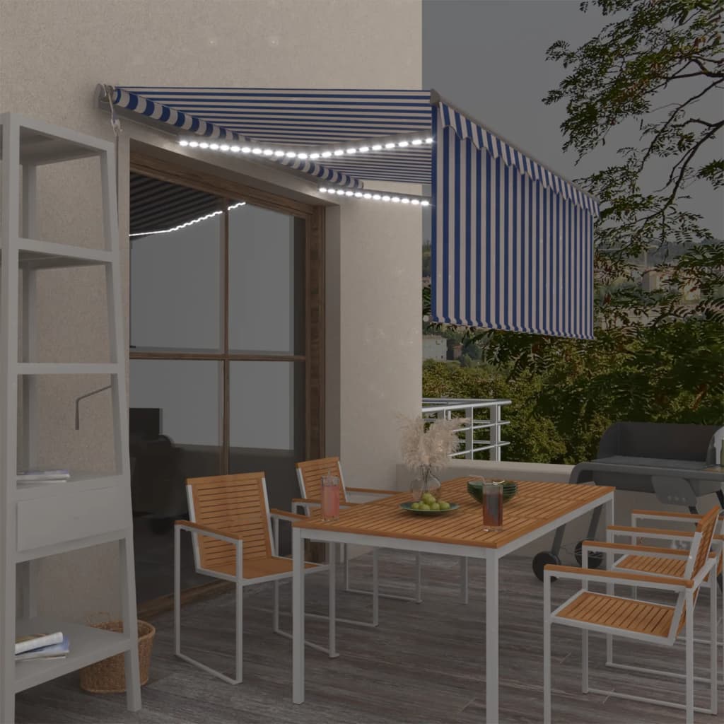 Markise Automatisch mit Rollo LED Windsensor 3,5x2,5m Blau Weiß