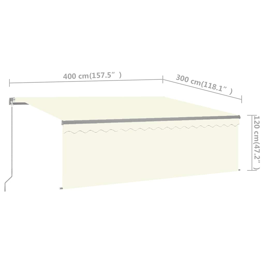 Markise Manuell Einziehbar mit Rollo & LED 4x3 m Creme