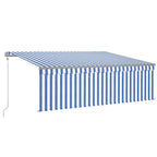 Markise Automatisch mit Rollo LED Windsensor 4x3m Blau Weiß