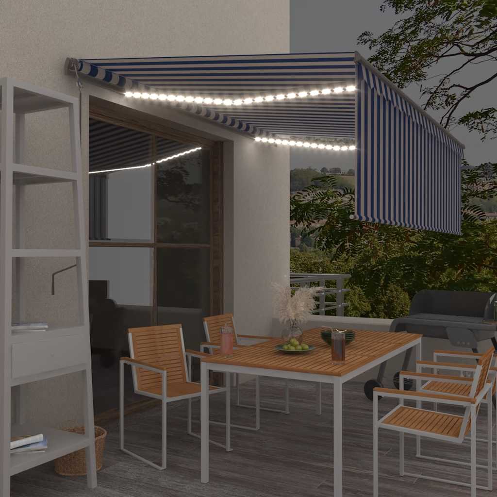 Markise Automatisch mit Rollo LED Windsensor 4x3m Blau Weiß