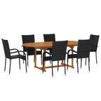 7-tlg. Garten-Essgruppe Poly Rattan Schwarz