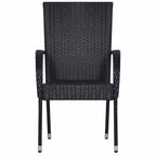 7-tlg. Garten-Essgruppe Poly Rattan Schwarz