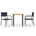 3-tlg. Garten-Essgruppe Poly Rattan Schwarz