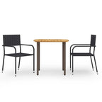 3-tlg. Garten-Essgruppe Poly Rattan Schwarz