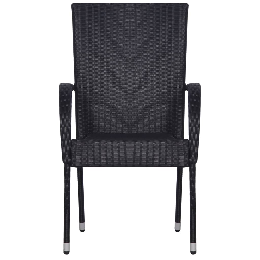 7-tlg. Garten-Essgruppe Poly Rattan Schwarz