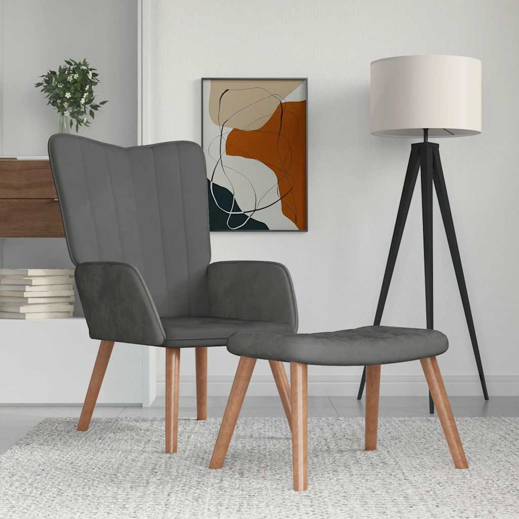 Relaxsessel mit Hocker Dunkelgrau Samt