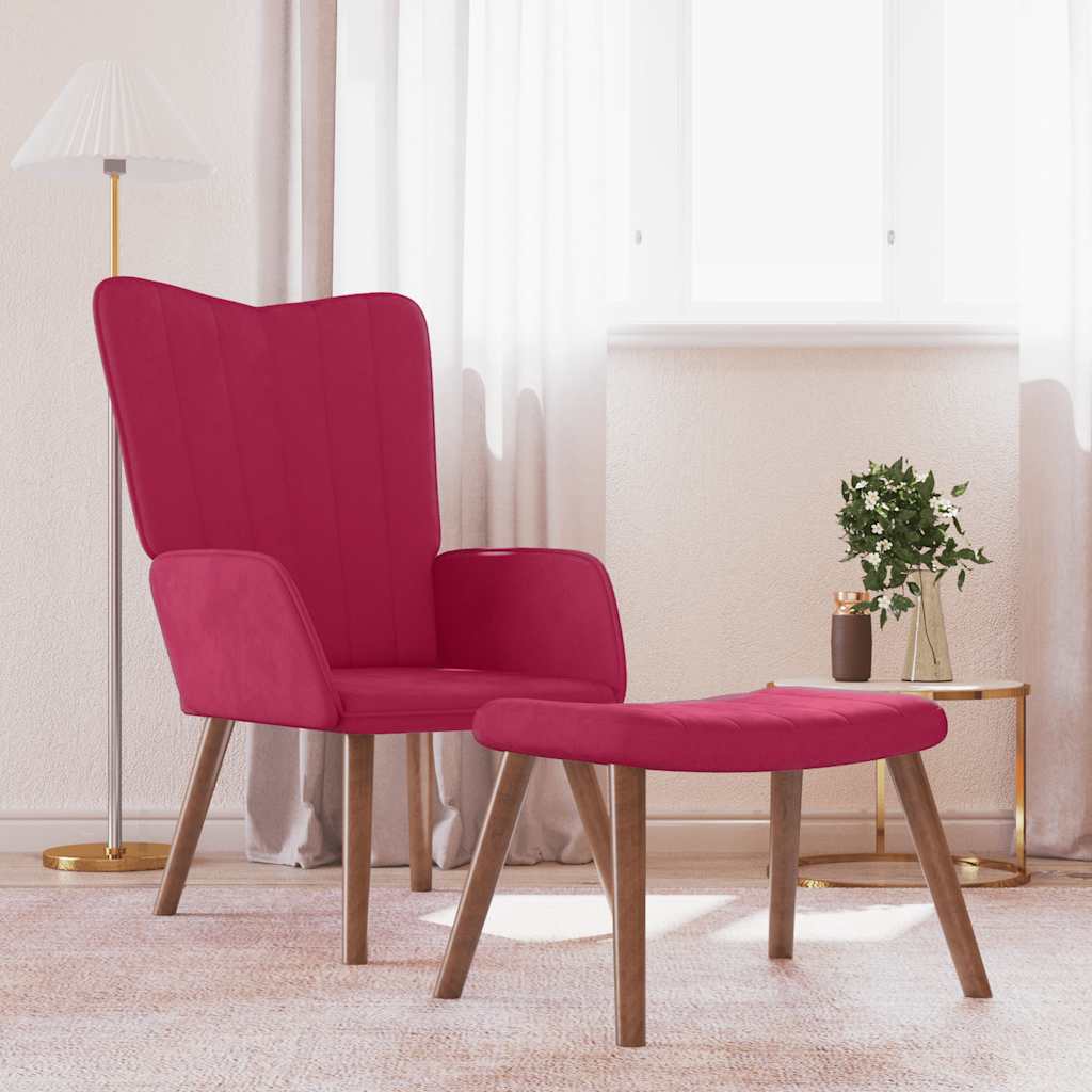 Relaxsessel mit Hocker Weinrot Samt
