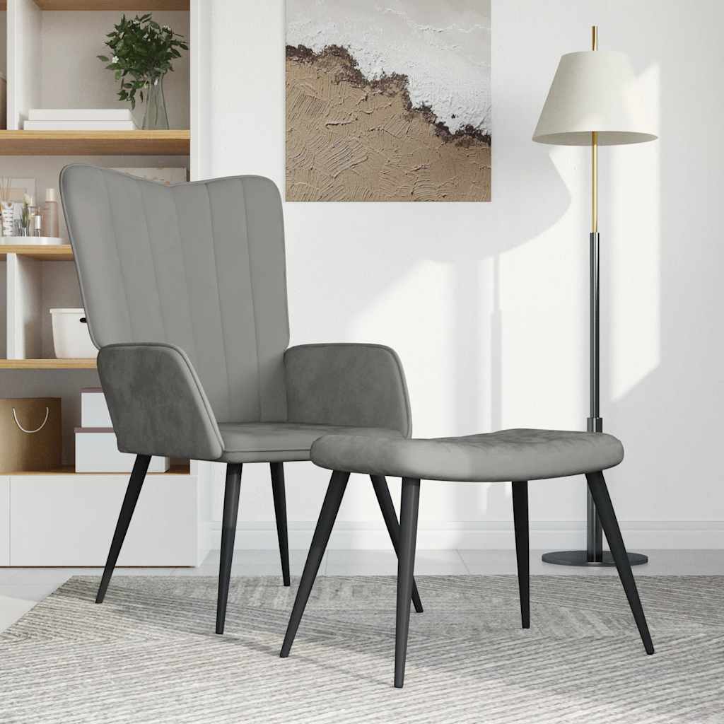 Relaxsessel mit Hocker Hellgrau Samt