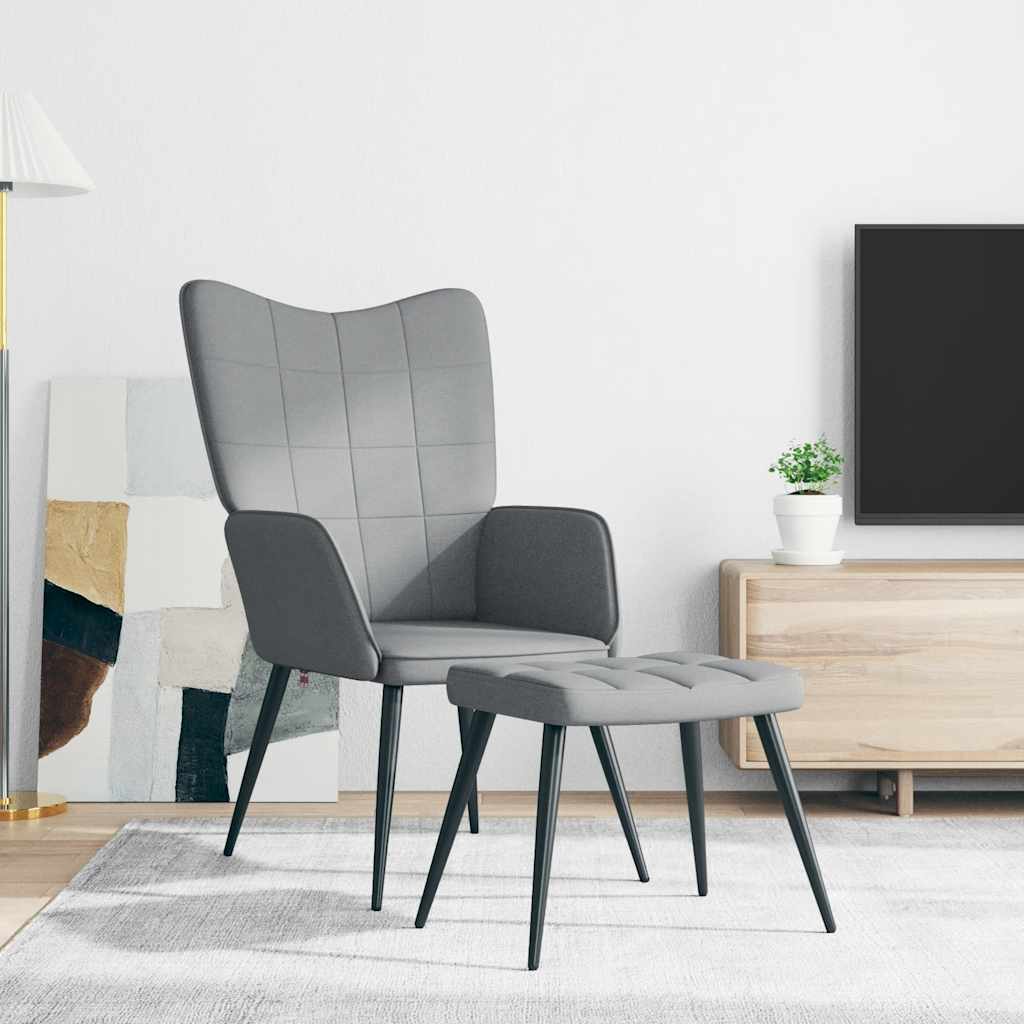 Relaxsessel mit Hocker Hellgrau Stoff