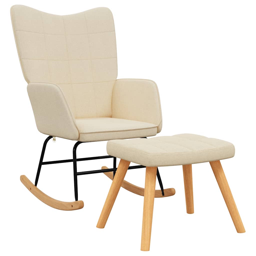 Schaukelsessel mit Hocker Creme Stoff