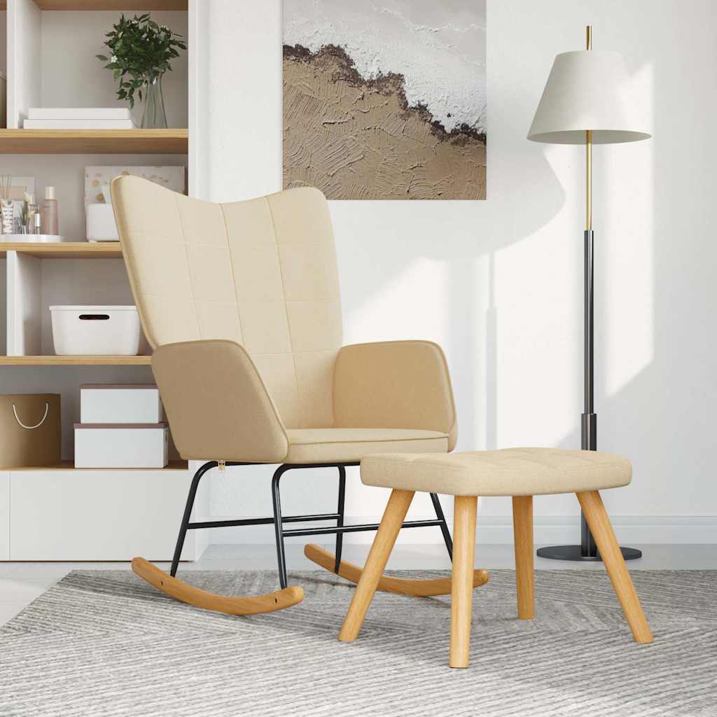Schaukelsessel mit Hocker Creme Stoff