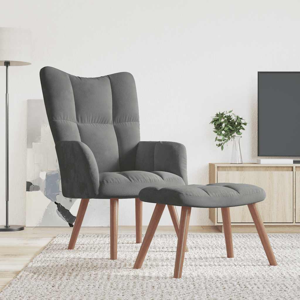 Relaxsessel mit Hocker Dunkelgrau Samt