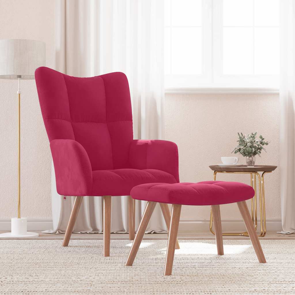 Relaxsessel mit Hocker Weinrot Samt