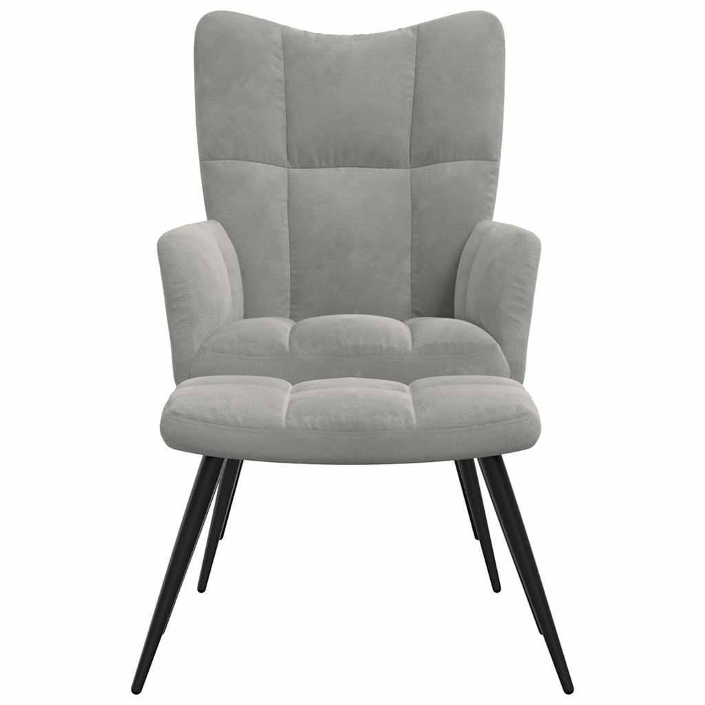 Relaxsessel mit Hocker Hellgrau Samt