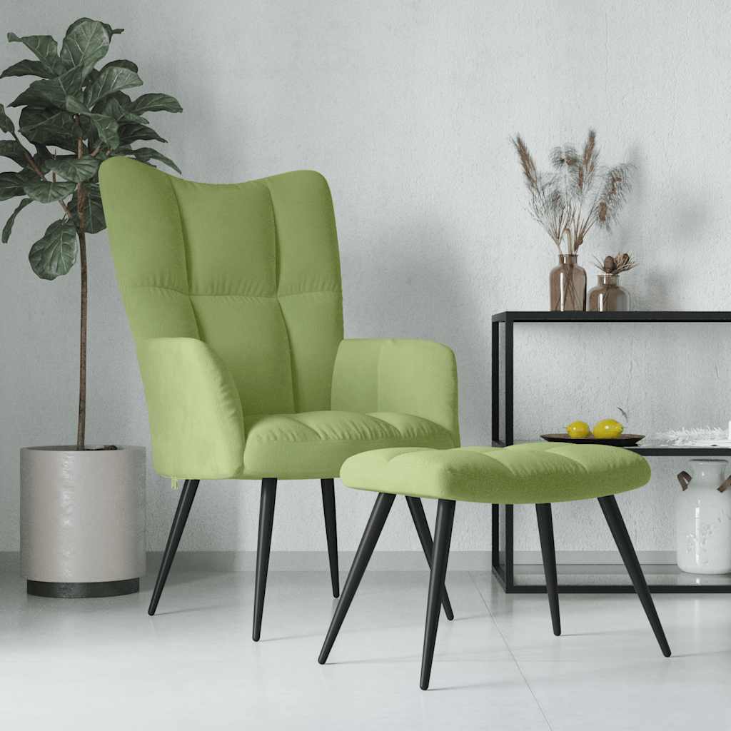 Relaxsessel mit Hocker Hellgrün Samt