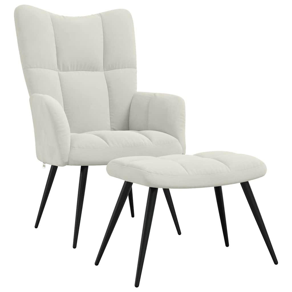 Relaxsessel mit Hocker Cremeweiß Samt