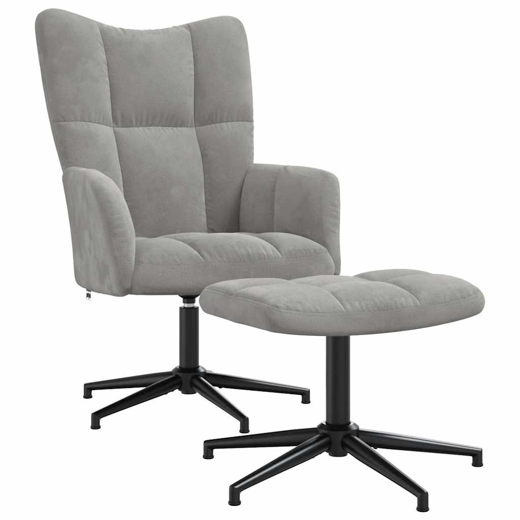 Relaxsessel mit Hocker Hellgrau Samt