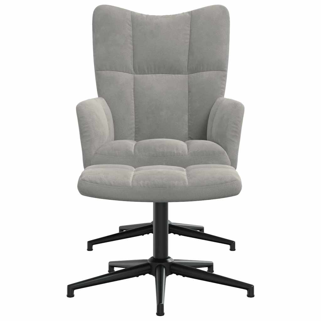 Relaxsessel mit Hocker Hellgrau Samt