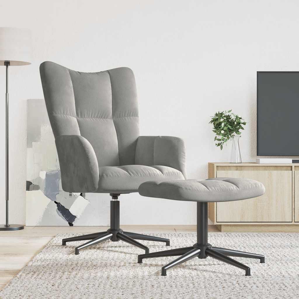 Relaxsessel mit Hocker Hellgrau Samt