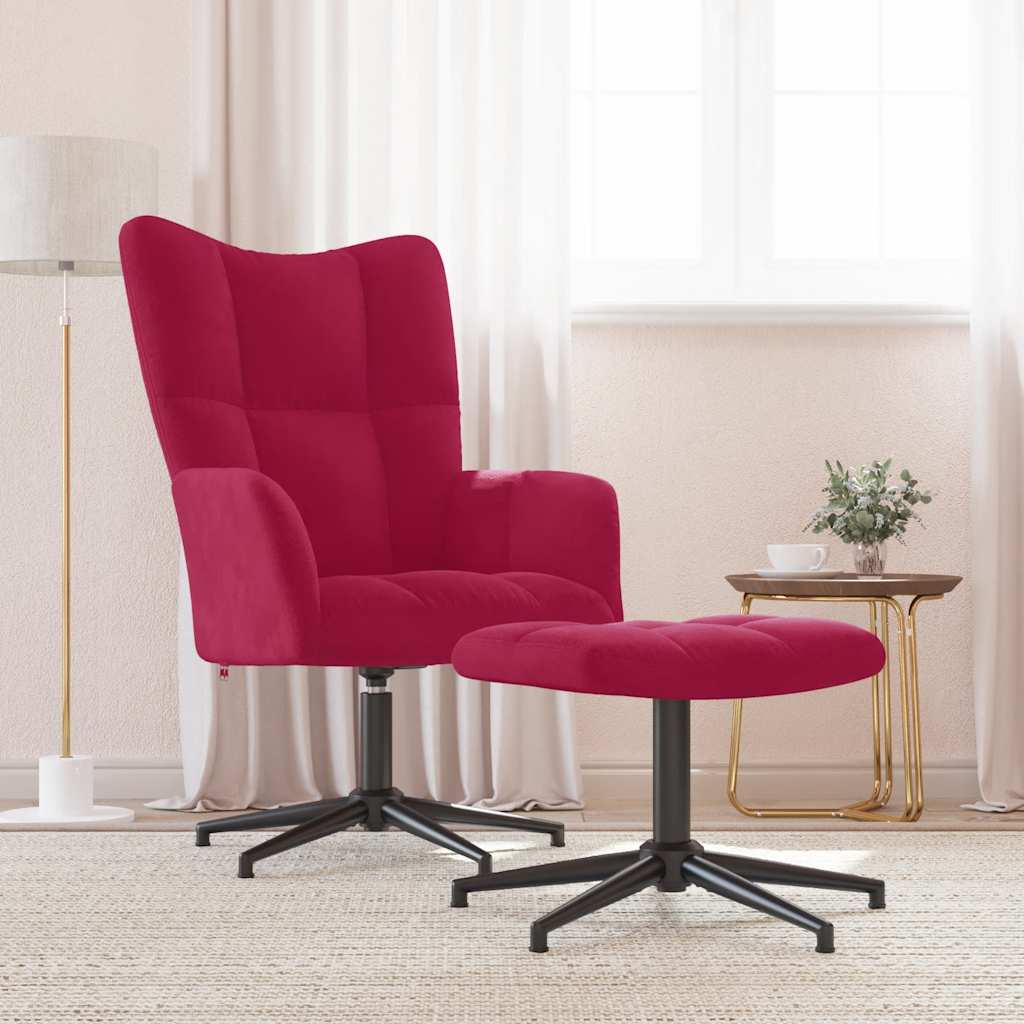 Relaxsessel mit Hocker Weinrot Samt