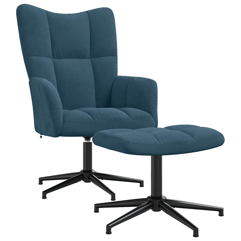 Relaxsessel mit Hocker Blau Samt