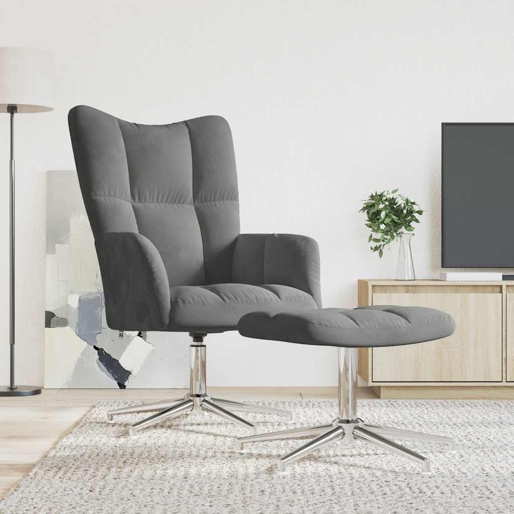 Relaxsessel mit Hocker Dunkelgrau Samt