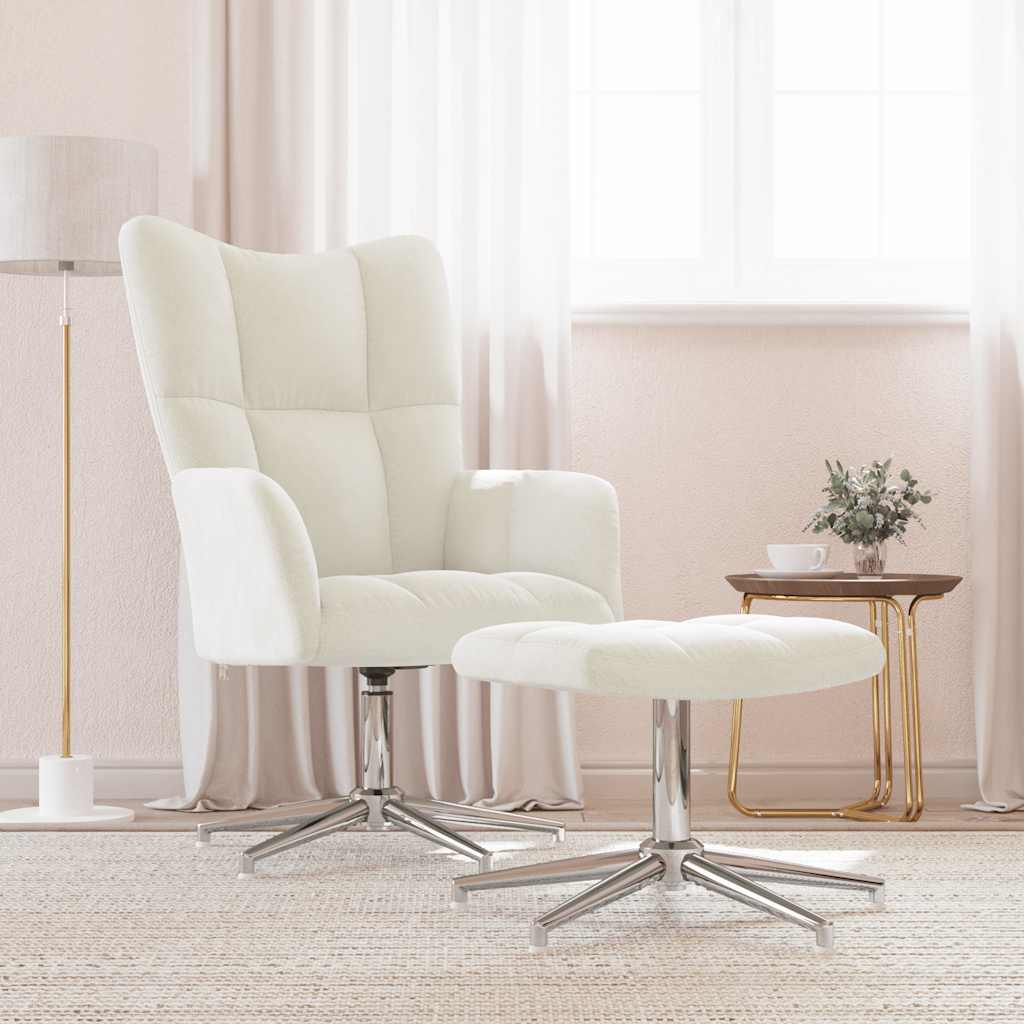 Relaxsessel mit Hocker Cremeweiß Samt