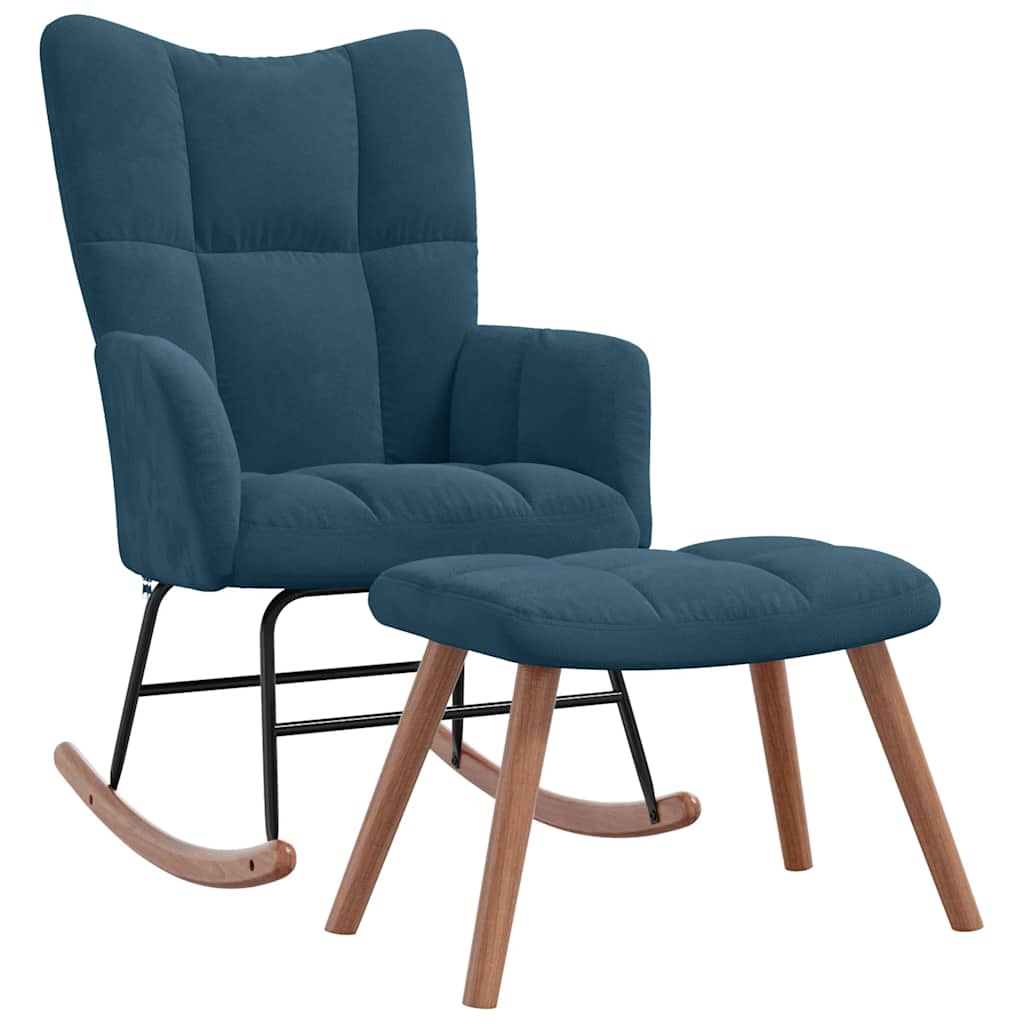 Schaukelstuhl mit Hocker Blauer Samt