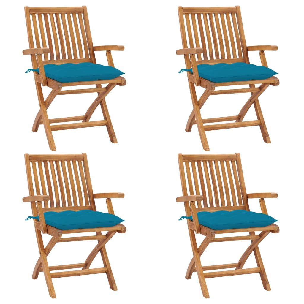 Klappbare Gartenstühle mit Kissen 4 Stk. Massivholz Teak