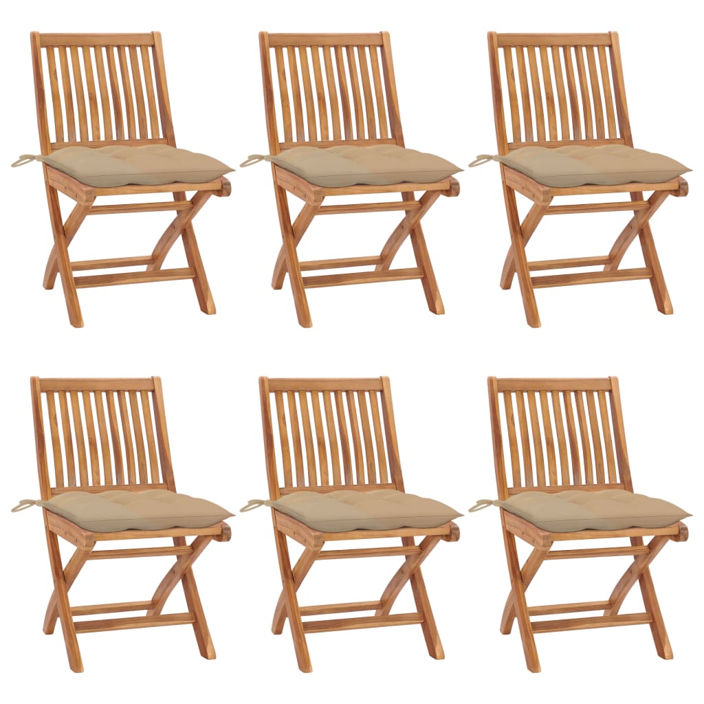 Klappbare Gartenstühle mit Kissen 6 Stk. Massivholz Teak