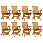 Gartenstühle mit Roten Kissen 8 Stk. Massivholz Teak