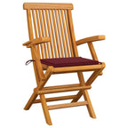 Gartenstühle mit Weinroten Kissen 8 Stk. Massivholz Teak