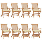 Gartenstühle mit Cremeweißen Kissen 8 Stk. Massivholz Teak