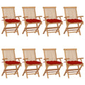 Gartenstühle mit Roten Kissen 8 Stk. Massivholz Teak