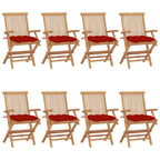 Gartenstühle mit Roten Kissen 8 Stk. Massivholz Teak
