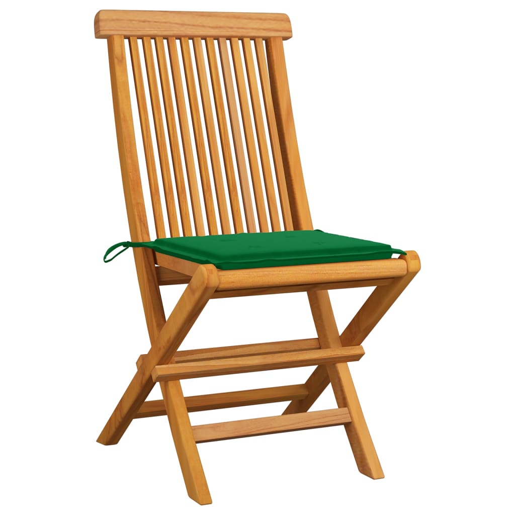 Gartenstühle mit Grünen Kissen 8 Stk. Massivholz Teak