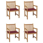 Gartenstühle 4 Stk. mit Weinroten Kissen Massivholz Teak