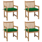 Gartenstühle 4 Stk. mit Grünen Kissen Massivholz Teak