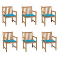 Gartenstühle 6 Stk. mit Blauen Kissen Massivholz Teak
